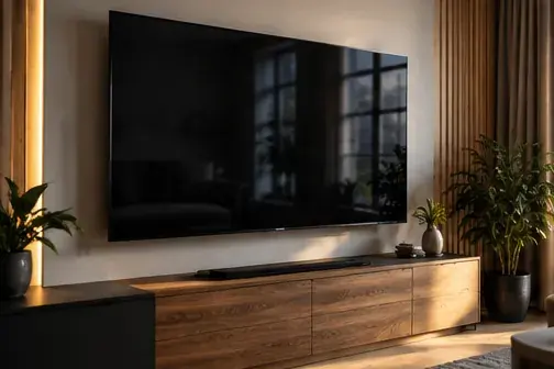 TV ünitesi üzerinde düz ekran televizyon
